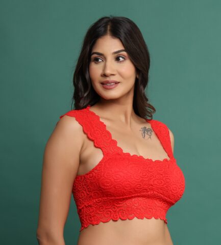 Red T-SHIRT STYLE NON WIRED LIGHT PADDED Top - Image 3